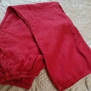 Flax long red pants w/pockets, elastic waist